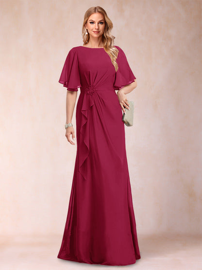A-Linie/Princess-Linie, U-Ausschnitt, schwarzer Chiffon, Kleider für die Brautmutter mit Applikationen und Rüschen