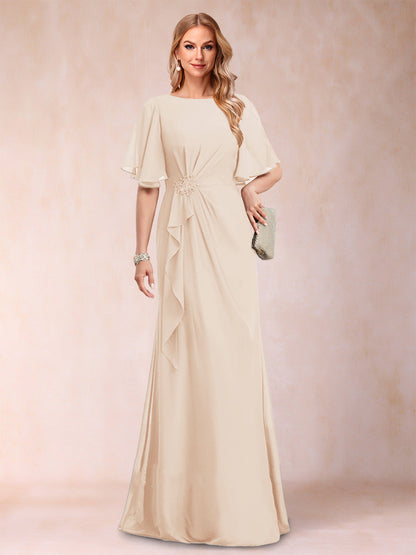 A-Linie/Princess-Linie, U-Ausschnitt, schwarzer Chiffon, Kleider für die Brautmutter mit Applikationen und Rüschen