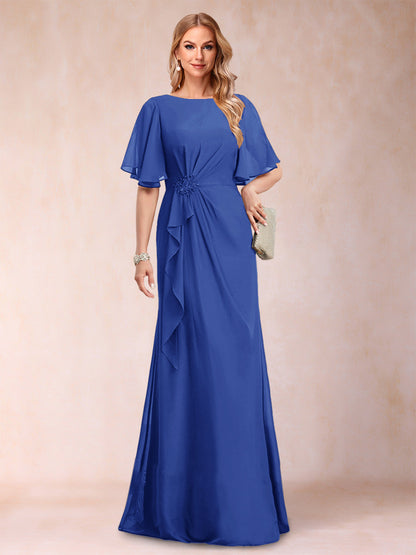 A-Linie/Princess-Linie, U-Ausschnitt, schwarzer Chiffon, Kleider für die Brautmutter mit Applikationen und Rüschen