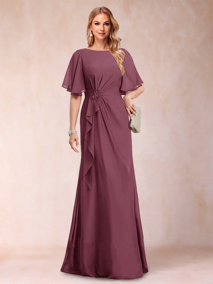 A-Linie/Princess-Linie, U-Ausschnitt, schwarzer Chiffon, Kleider für die Brautmutter mit Applikationen und Rüschen