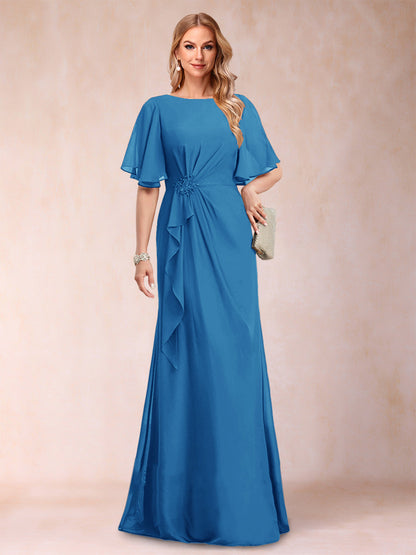 A-Linie/Princess-Linie, U-Ausschnitt, schwarzer Chiffon, Kleider für die Brautmutter mit Applikationen und Rüschen