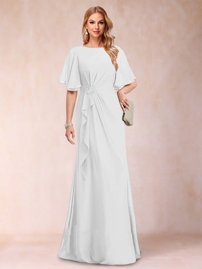 A-Linie/Princess-Linie, U-Ausschnitt, schwarzer Chiffon, Kleider für die Brautmutter mit Applikationen und Rüschen
