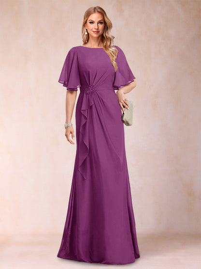 A-Linie/Princess-Linie, U-Ausschnitt, schwarzer Chiffon, Kleider für die Brautmutter mit Applikationen und Rüschen
