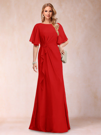 A-Linie/Princess-Linie, U-Ausschnitt, schwarzer Chiffon, Kleider für die Brautmutter mit Applikationen und Rüschen