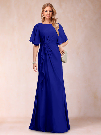 A-Linie/Princess-Linie, U-Ausschnitt, schwarzer Chiffon, Kleider für die Brautmutter mit Applikationen und Rüschen