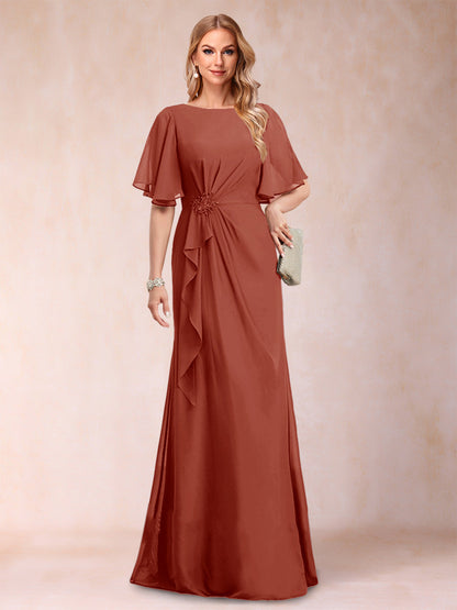 A-Linie/Princess-Linie, U-Ausschnitt, schwarzer Chiffon, Kleider für die Brautmutter mit Applikationen und Rüschen