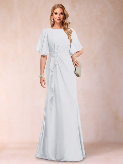 A-Linie/Princess-Linie, U-Ausschnitt, schwarzer Chiffon, Kleider für die Brautmutter mit Applikationen und Rüschen
