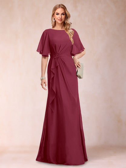A-Linie/Princess-Linie, U-Ausschnitt, schwarzer Chiffon, Kleider für die Brautmutter mit Applikationen und Rüschen