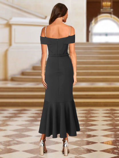 Trompete/Meerjungfrau Off-the-Shoulder Asymmetrische Abendkleider mit Schärpe & Rüschen