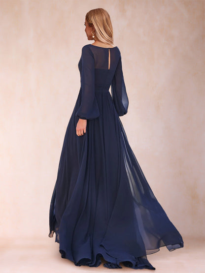A-Linie/Princess-Linie Chiffon V-Ausschnitt Lange Ärmel Kleider für die Brautmutter mit Rüschen