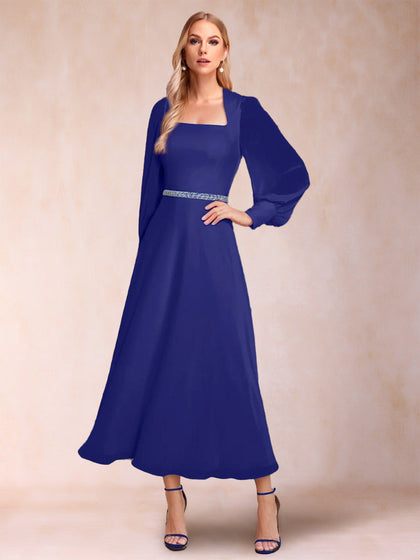 A-Linie/Princess-Linie Chiffon Quadratischer Ausschnitt Knöchellange Ärmel Kleider für die Brautmutter mit Pailletten