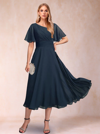 A-Linie/Princess-Linie Chiffon V-Ausschnitt Kurze Ärmel Kleider für die Brautmutter mit Rüschen