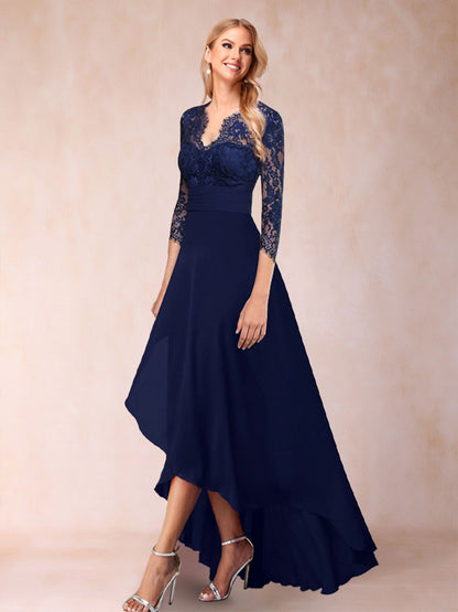 A-Linie/Princess-Linie V-Ausschnitt 3/4-Ärmel Kleider für die Brautmutter mit Applikationen