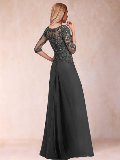 Etui-Linie/Säulenkleid mit V-Ausschnitt und halblangen Ärmeln, Kleider für die Brautmutter mit Applikationen