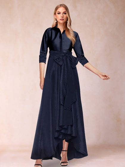A-Linie/Princess-Linie Asymmetrisch 3/4-Ärmel Kleider für die Brautmutter mit Gürtel