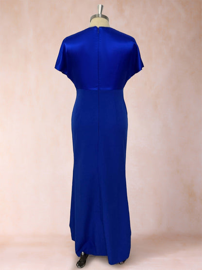 Etui-Linie/Säulenkleid mit V-Ausschnitt, kurzen Ärmeln und Schleife für die Brautmutter