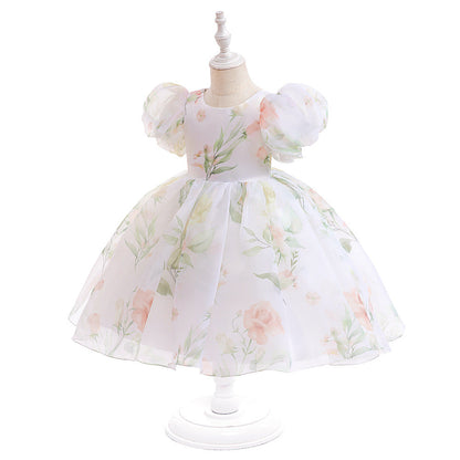 Ballkleid U-Ausschnitt Kurze Ärmel Bedrucktes Blumenmädchenkleid