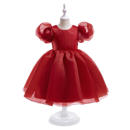 Ballkleid U-Ausschnitt Kurze Ärmel Bedrucktes Blumenmädchenkleid
