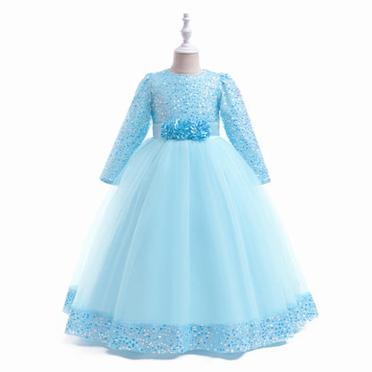 Ballkleid U-Ausschnitt Lange Ärmel Pailletten Weihnachtskleider für Mädchen