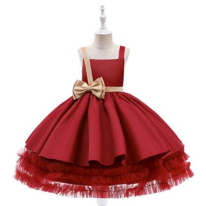 Süßes gestuftes Ballkleid mit Trägern aus Satin für Mädchen