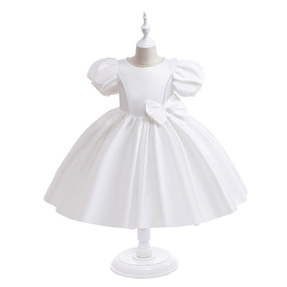 Ballkleid mit U-Ausschnitt und Puffärmeln, Blumenmädchenkleider mit Schleife