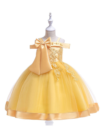 Ballkleid, schulterfrei, ärmellos, Blumenmädchenkleider mit Applikationen und Schleife