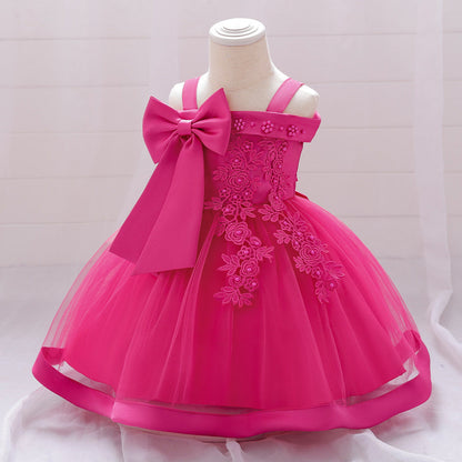 Ballkleid, schulterfrei, ärmellos, Blumenmädchenkleider mit Applikationen und Schleife