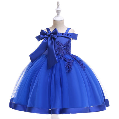 Ballkleid, schulterfrei, ärmellos, Blumenmädchenkleider mit Applikationen und Schleife