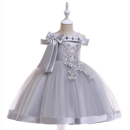 Ballkleid, schulterfrei, ärmellos, Blumenmädchenkleider mit Applikationen und Schleife
