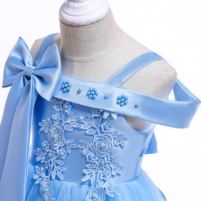 Ballkleid, schulterfrei, ärmellos, Blumenmädchenkleider mit Applikationen und Schleife