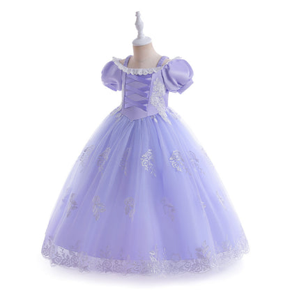 Ballkleid mit U-Ausschnitt und Puffärmeln, Blumenmädchenkleider mit Applikationen