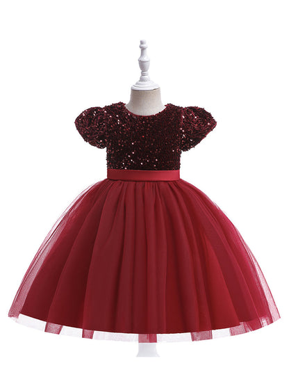 Ballkleid U-Ausschnitt Kurze Ärmel Weihnachtskleider für Mädchen