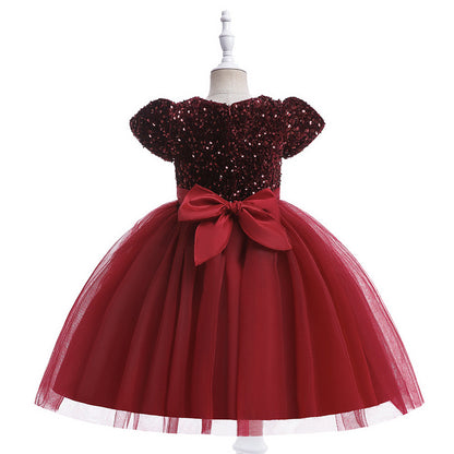 Ballkleid U-Ausschnitt Kurze Ärmel Weihnachtskleider für Mädchen