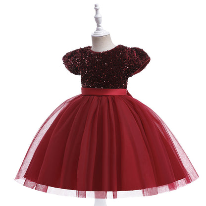 Ballkleid U-Ausschnitt Kurze Ärmel Weihnachtskleider für Mädchen