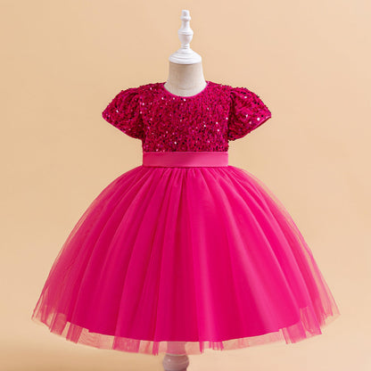 Ballkleid U-Ausschnitt Kurze Ärmel Weihnachtskleider für Mädchen