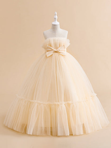 A-Linie/Princess-Linie Illusion Scoop Blumenmädchenkleider mit Schleife