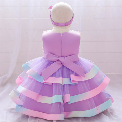 Ballkleid U-Ausschnitt Ärmellos Blumenmädchenkleider mit Gürtel