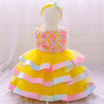 Ballkleid U-Ausschnitt Ärmellos Blumenmädchenkleider mit Gürtel