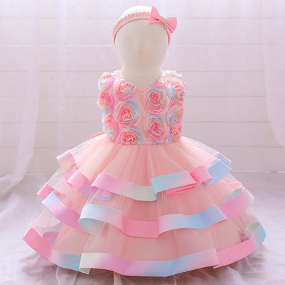 Ballkleid U-Ausschnitt Ärmellos Blumenmädchenkleider mit Gürtel