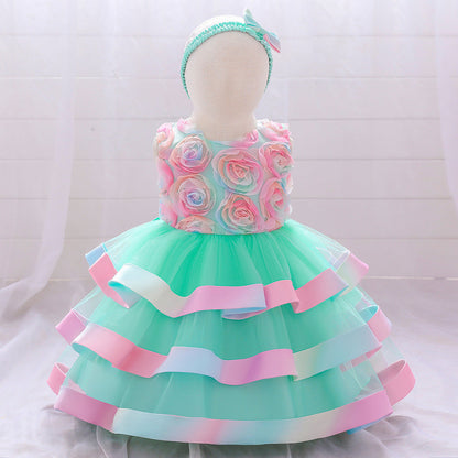 Ballkleid U-Ausschnitt Ärmellos Blumenmädchenkleider mit Gürtel