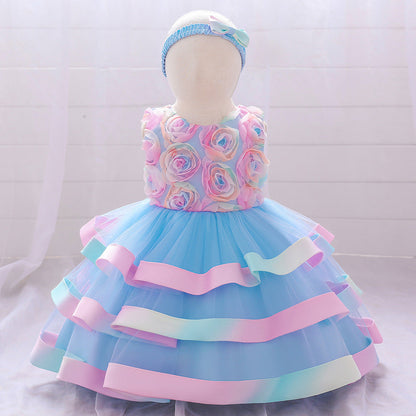Ballkleid U-Ausschnitt Ärmellos Blumenmädchenkleider mit Gürtel