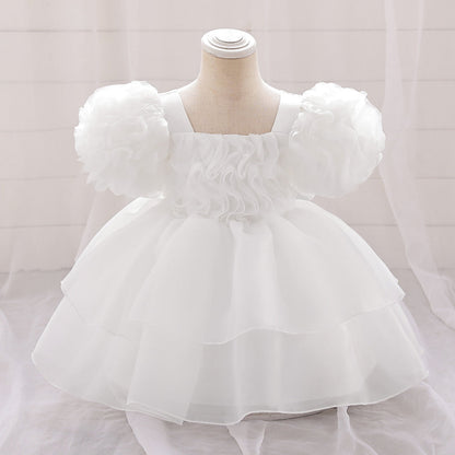 Ballkleid mit U-Ausschnitt und Puffärmeln, Blumenmädchenkleider mit Rüschen