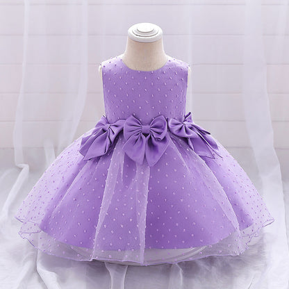 Ballkleid U-Ausschnitt Ärmellose Blumenmädchenkleider mit Schleife