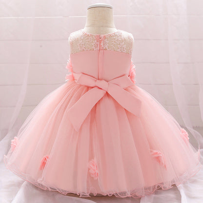 Ballkleid U-Ausschnitt Ärmellose Blumenmädchenkleider mit einfarbigen Blumen