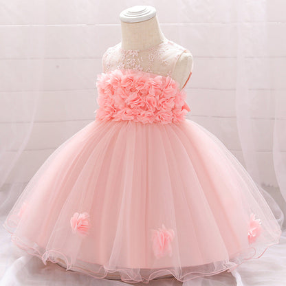Ballkleid U-Ausschnitt Ärmellose Blumenmädchenkleider mit einfarbigen Blumen