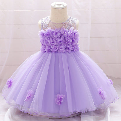 Ballkleid U-Ausschnitt Ärmellose Blumenmädchenkleider mit einfarbigen Blumen
