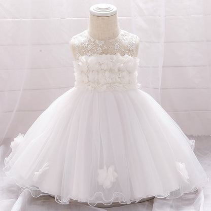 Ballkleid U-Ausschnitt Ärmellose Blumenmädchenkleider mit einfarbigen Blumen