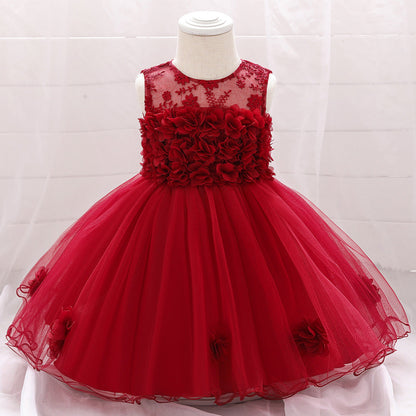 Ballkleid U-Ausschnitt Ärmellose Blumenmädchenkleider mit einfarbigen Blumen
