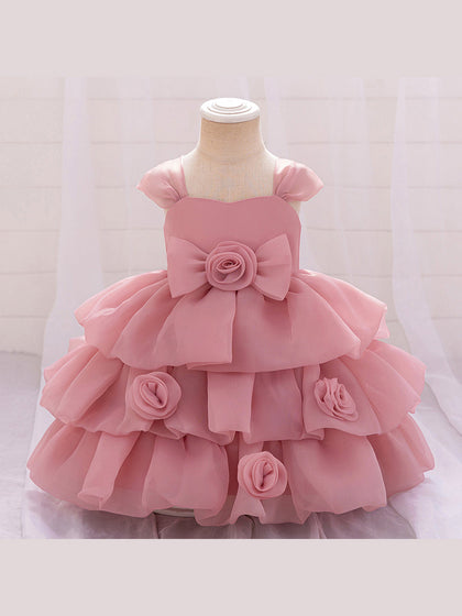 Ballkleid U-Ausschnitt Ärmellose Blumenmädchenkleider mit einfarbigen Blumen