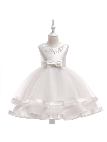 Ballkleid U-Ausschnitt Ärmellose Blumenmädchenkleider mit Perlen